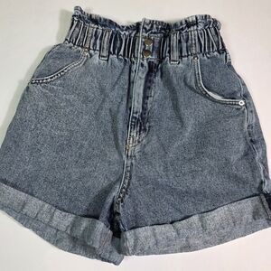 H&M Women’s Denim Paperbag Waist Shorts Blue Rolled Hem Size US 2